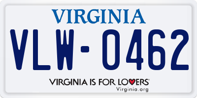 VA license plate VLW0462