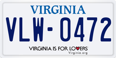 VA license plate VLW0472