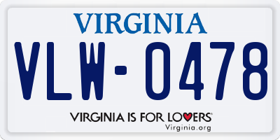 VA license plate VLW0478