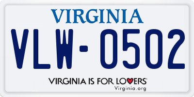 VA license plate VLW0502