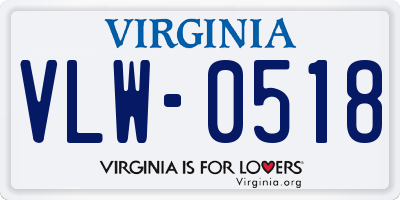 VA license plate VLW0518