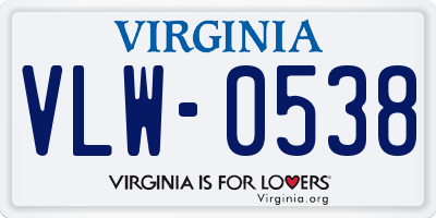 VA license plate VLW0538