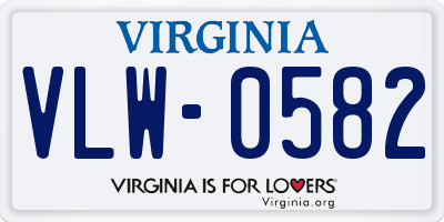 VA license plate VLW0582