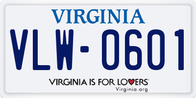 VA license plate VLW0601