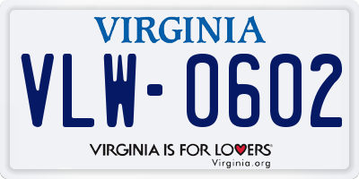 VA license plate VLW0602