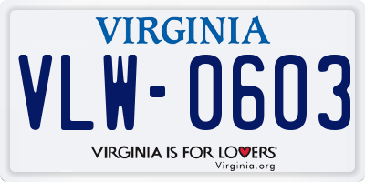 VA license plate VLW0603