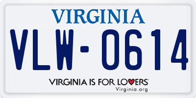 VA license plate VLW0614