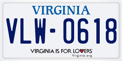 VA license plate VLW0618