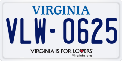 VA license plate VLW0625