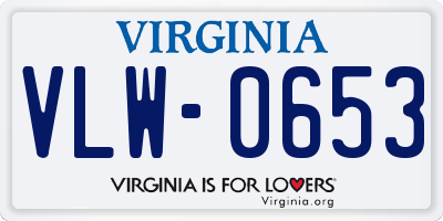 VA license plate VLW0653