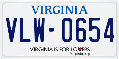 VA license plate VLW0654