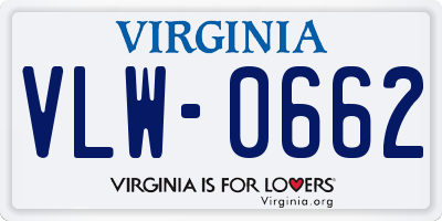 VA license plate VLW0662