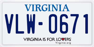 VA license plate VLW0671