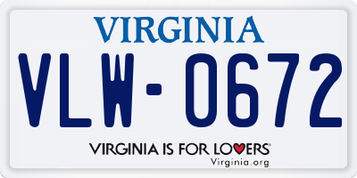 VA license plate VLW0672