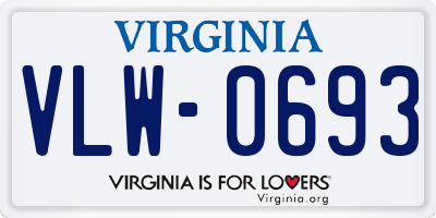 VA license plate VLW0693