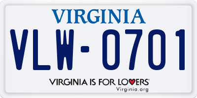 VA license plate VLW0701