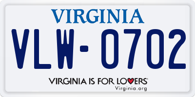 VA license plate VLW0702