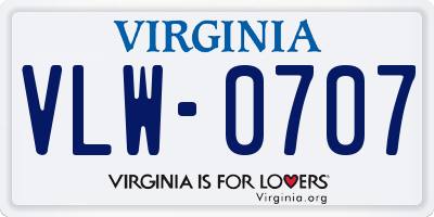 VA license plate VLW0707