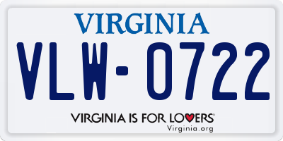 VA license plate VLW0722