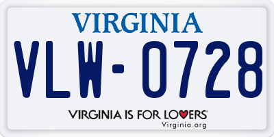 VA license plate VLW0728