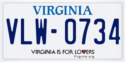 VA license plate VLW0734