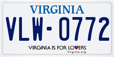 VA license plate VLW0772