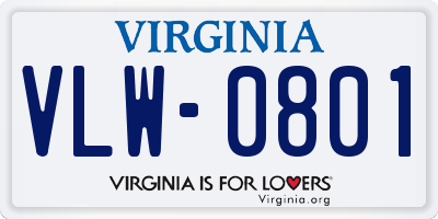 VA license plate VLW0801