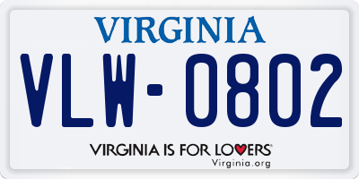 VA license plate VLW0802