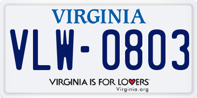 VA license plate VLW0803