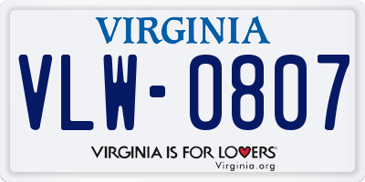 VA license plate VLW0807