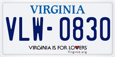 VA license plate VLW0830