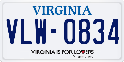 VA license plate VLW0834