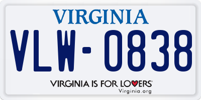 VA license plate VLW0838