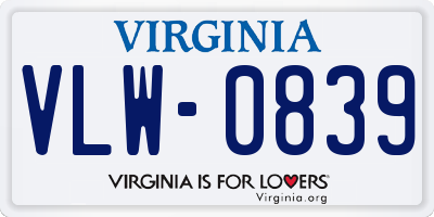 VA license plate VLW0839