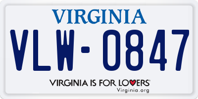 VA license plate VLW0847