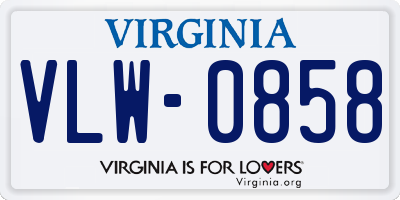 VA license plate VLW0858