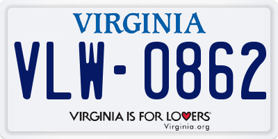 VA license plate VLW0862