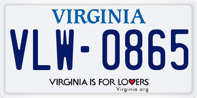 VA license plate VLW0865