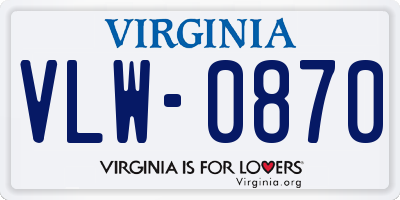 VA license plate VLW0870