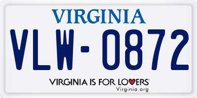 VA license plate VLW0872