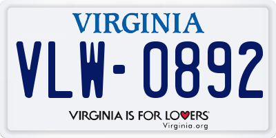 VA license plate VLW0892