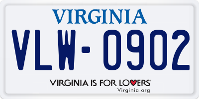 VA license plate VLW0902