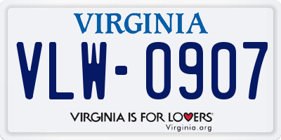 VA license plate VLW0907