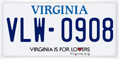 VA license plate VLW0908