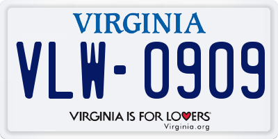 VA license plate VLW0909