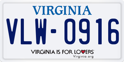 VA license plate VLW0916