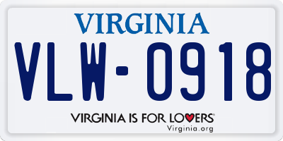 VA license plate VLW0918