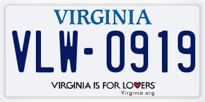 VA license plate VLW0919