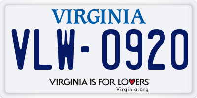 VA license plate VLW0920