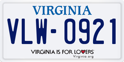 VA license plate VLW0921